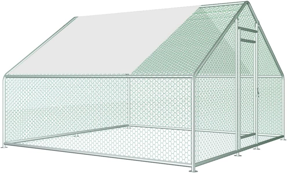 Xinhonglei Large Metal Chicken Run Coop Chicken Coop Spire Shaped, Outdoor Walk-in Hen Poultry Cage with Waterproof Cover for Backyard, 9.8ftx9.8ft