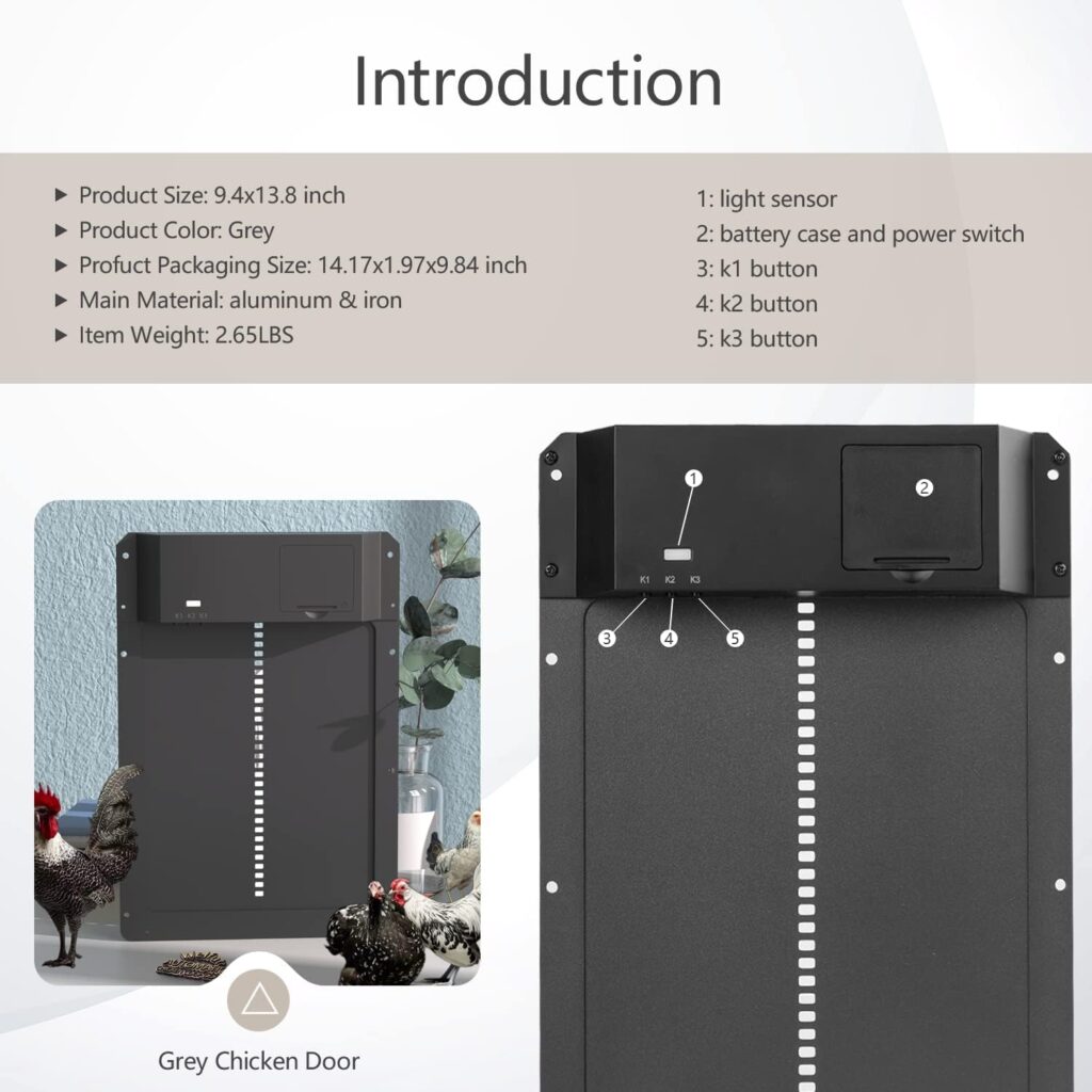 2023 Upgraded Automatic Chicken Coop Door Full Aluminum Door Chicken Door Light Sensing Chicken Coop Door Timer Control Coop Door Battery Powered Multi-Modes Chicken Door