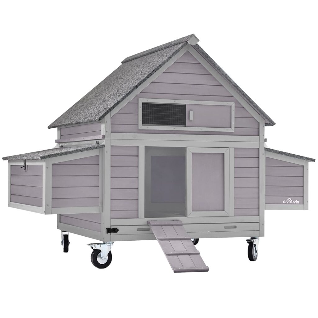 Aivituvin Movable Chicken Coop with Wheel and Run, Large Backyard Hen House with Nesting Box 80.6