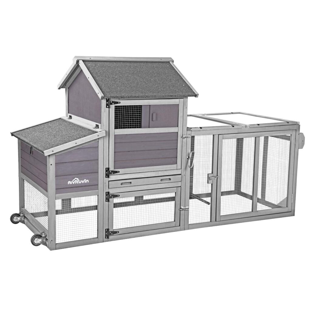 Aivituvin Movable Chicken Coop with Wheel and Run, Large Backyard Hen House with Nesting Box 80.6