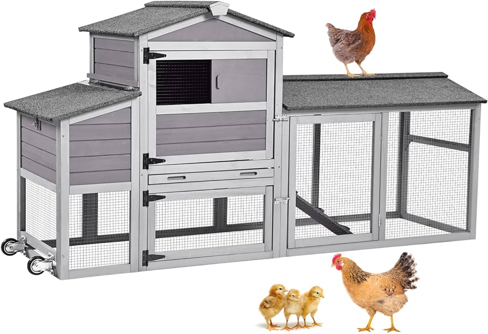 Aivituvin Movable Chicken Coop with Wheel and Run, Large Backyard Hen House with Nesting Box 80.6