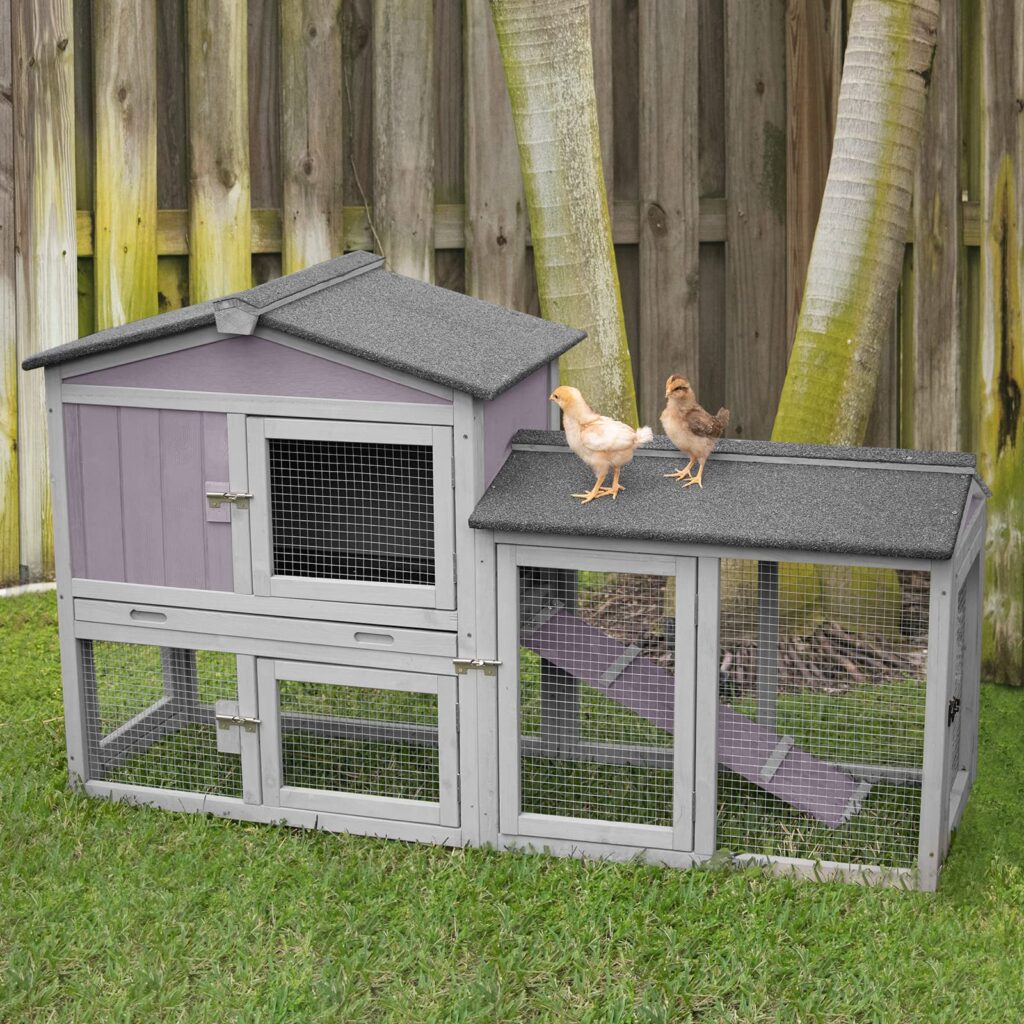 Aivituvin Movable Chicken Coop with Wheel and Run, Large Backyard Hen House with Nesting Box 80.6