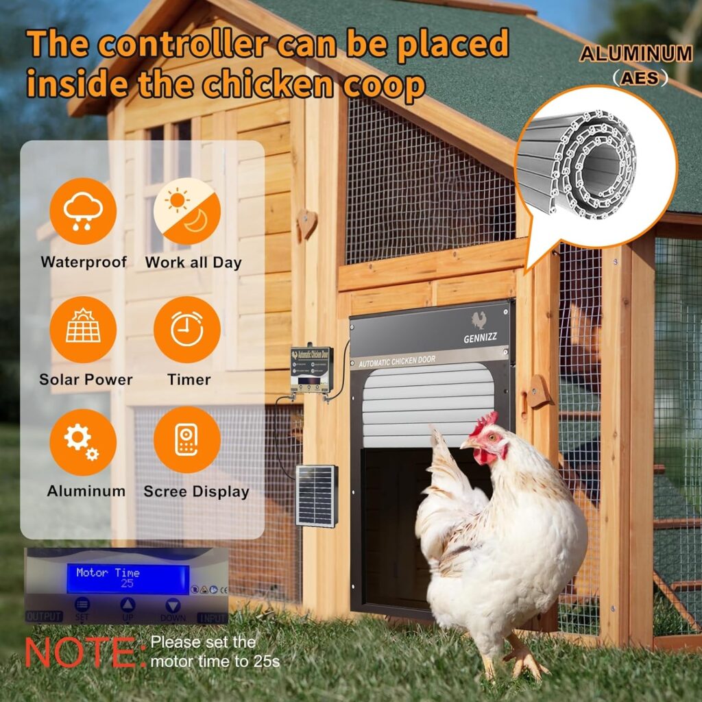 Automatic Chicken Coop Door, GENNIZZ Solar Powered Chicken Coop Door Opener, LCD Screen Display, Anti-Pinch, Full Aluminum Alloy, Weatherproof Coop Door
