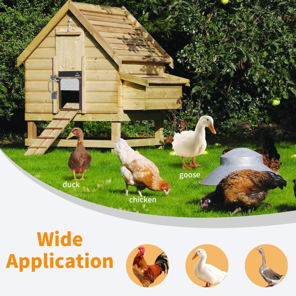Automatic Chicken Coop Door, GENNIZZ Solar Powered Chicken Coop Door Opener, LCD Screen Display, Anti-Pinch, Full Aluminum Alloy, Weatherproof Coop Door