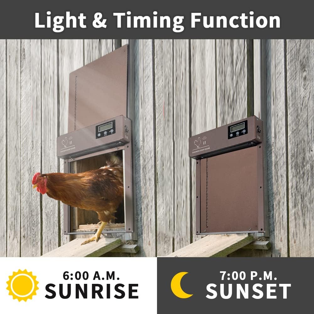 Automatic Chicken Coop Door Opener with Timer Light Sensor Remote Control,Battery Powered Auto Chicken Door with LCD Screen, Multi-Modes Anti-Pinch Full Aluminum Electric Chicken House Door,AEGESVET