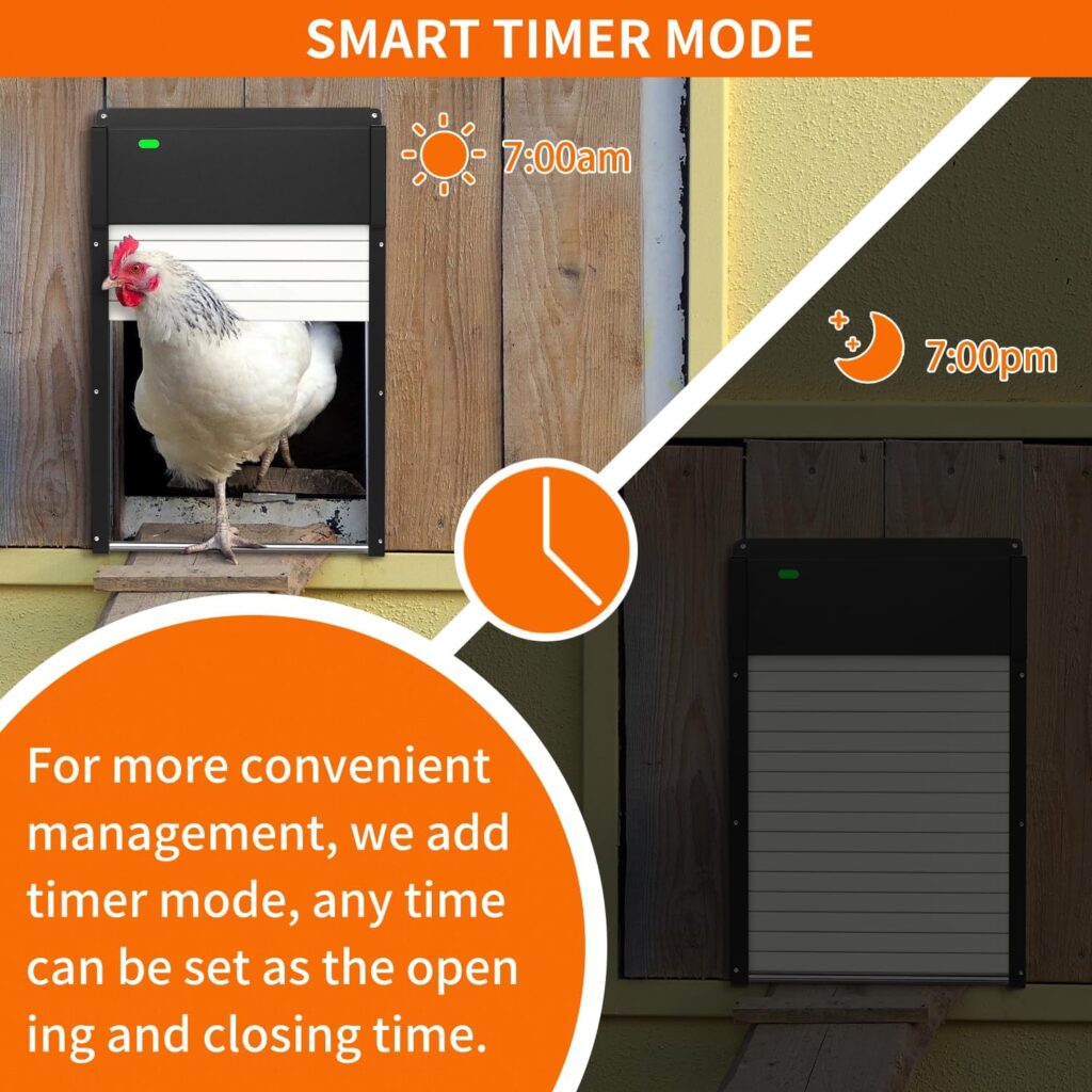 Automatic Chicken Coop Door Solar Powered Automatic Coop Door Automatic Chicken Door with Timer  Light Sensor Poultry Aluminum Chicken Accessories for Coops