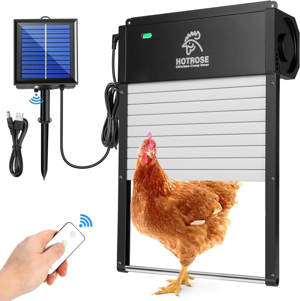 Automatic Chicken Coop Door, Solar Powered Chicken Door with Timer  Light Sensor, Full Aluminum and Weatherproof Multi-Modes Poultry Coop Door with Anti-Pinch Design