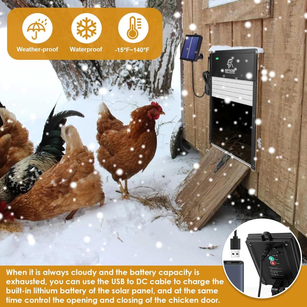 Automatic Chicken Coop Door, Solar Powered Chicken Door with Timer  Light Sensor, Full Aluminum and Weatherproof Multi-Modes Poultry Coop Door with Anti-Pinch Design