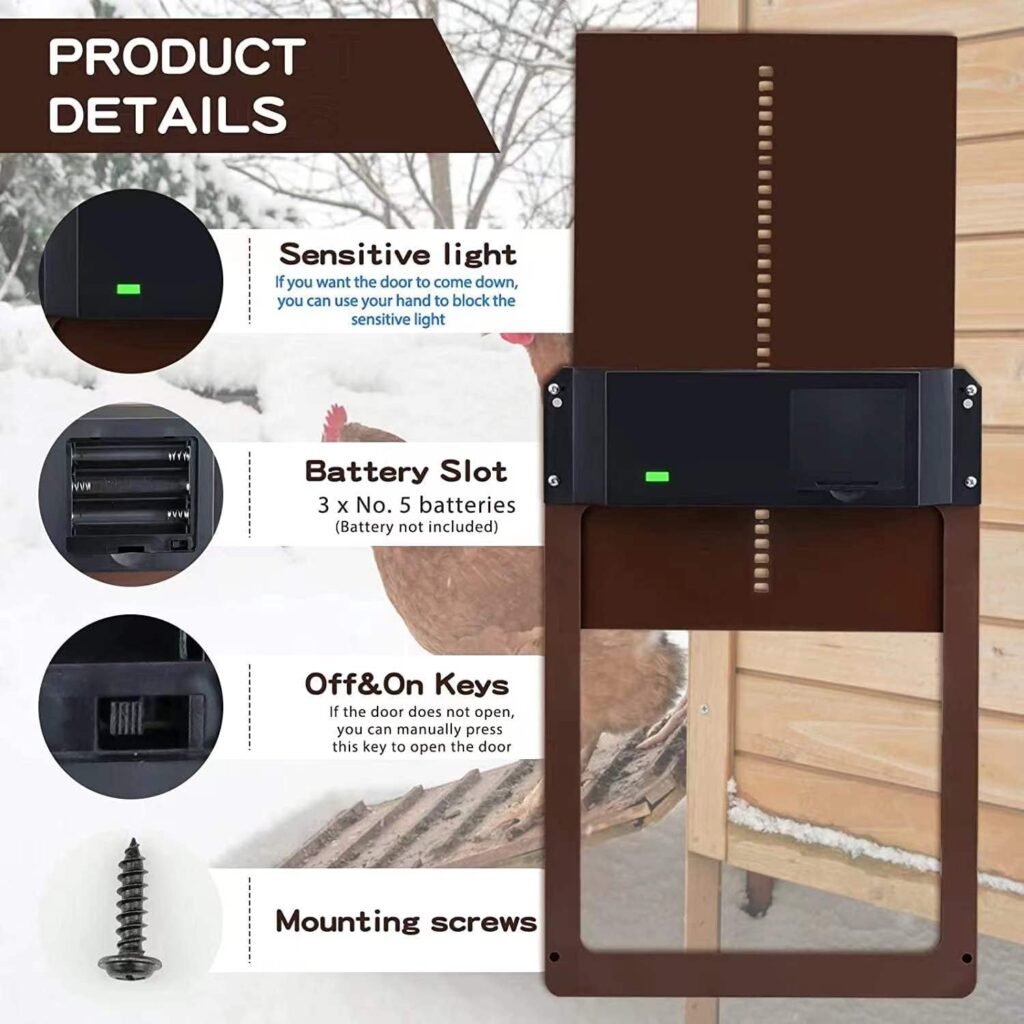 Automatic Chicken Coop Door Water Resistant Upgraded Chicken Door Opener Light Sensing Chicken Coop Door Coop Door Battery Powered Automatic On and Off