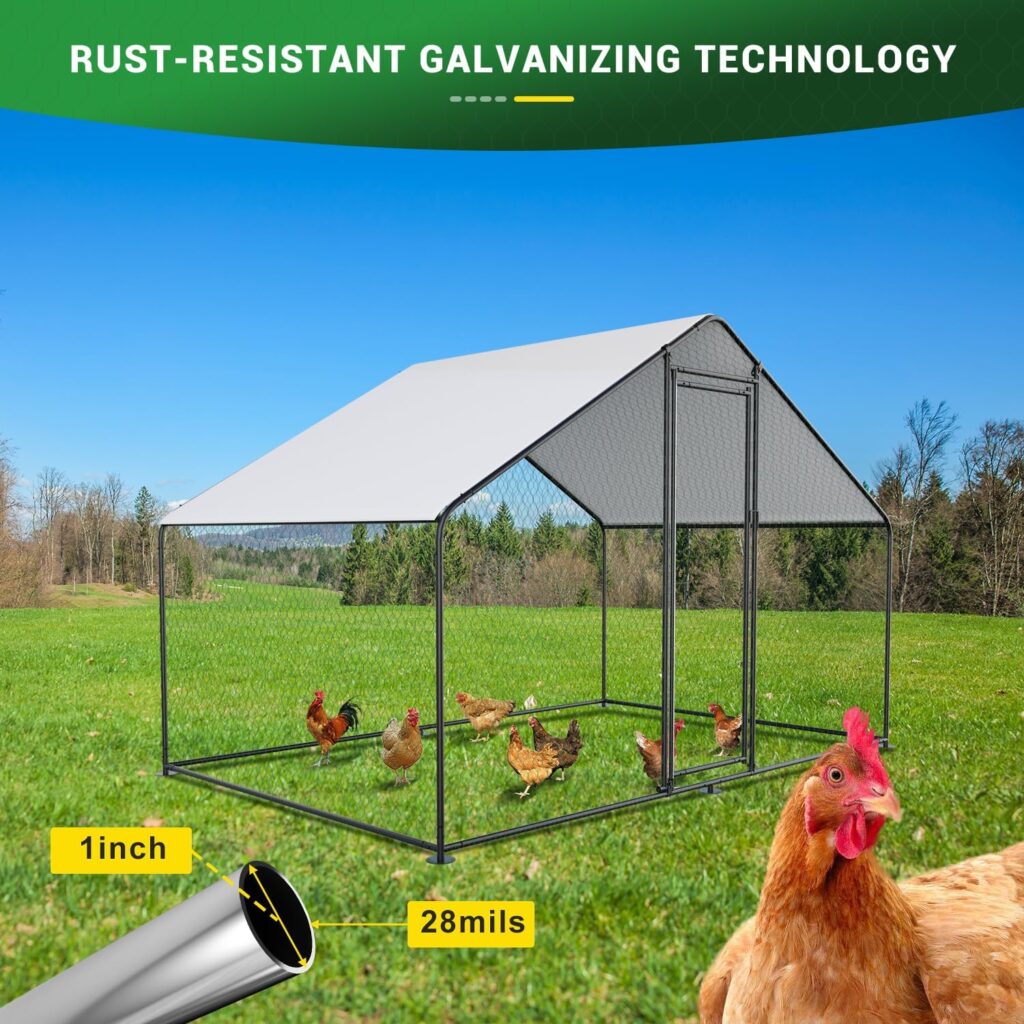 Belinova Large Metal Chicken Coop Walk-in Poultry Cage Spire Shaped Coop with Waterproof  Anti-UV Cover, Galvanized Steel Coops for Chicken Rabbits Duck（63.7 Square Feet）