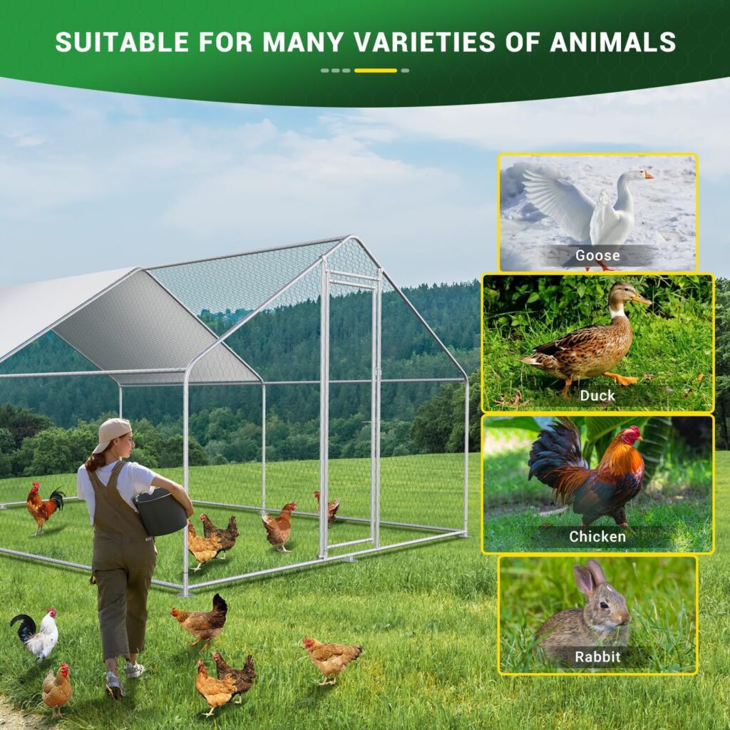 Belinova Large Metal Chicken Coop Walk-in Poultry Cage Spire Shaped Coop with Waterproof  Anti-UV Cover, Galvanized Steel Coops for Chicken Rabbits Duck（63.7 Square Feet）