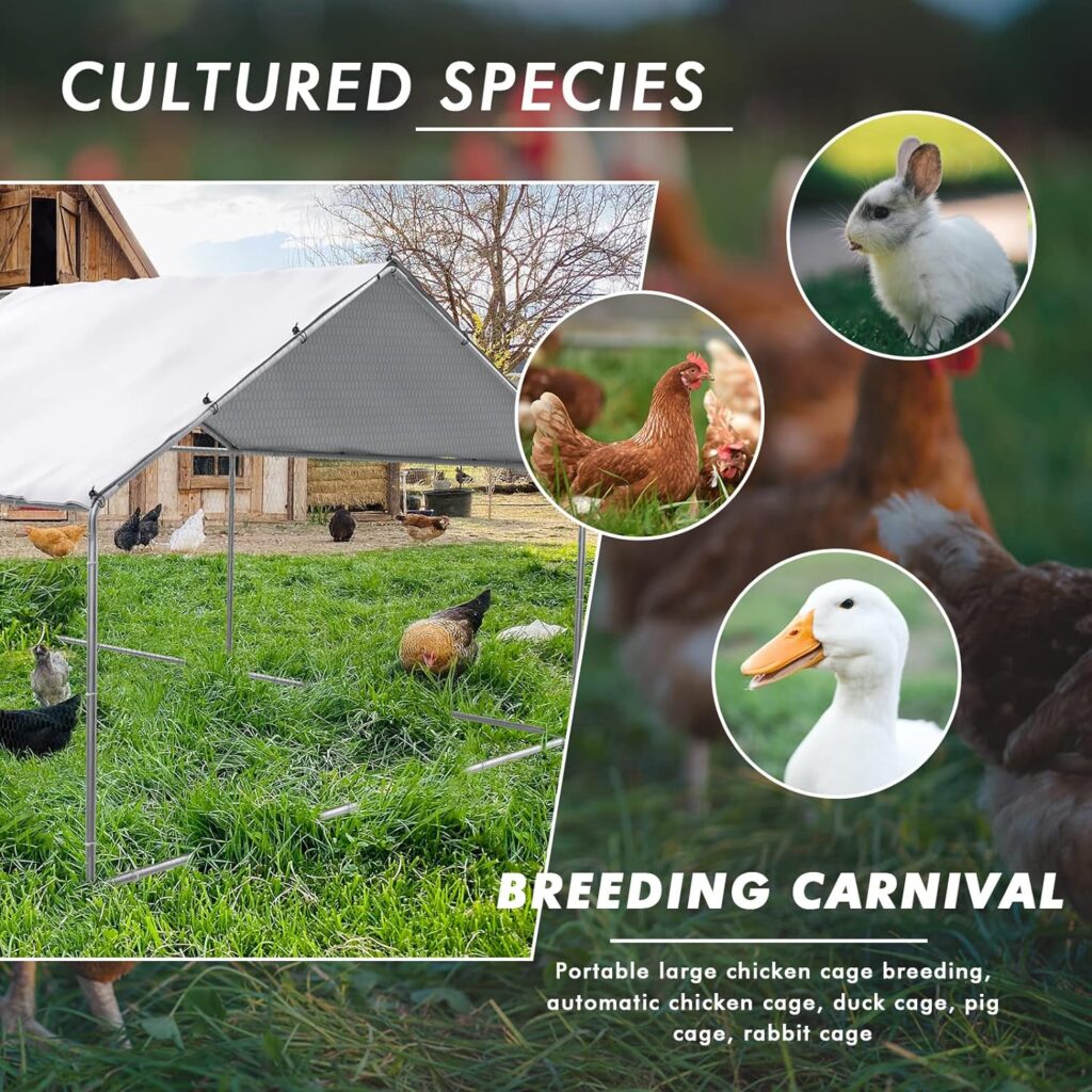 BOSSIN Bold Chicken Coop Run Large Metal Chicken Pen Outdoor , Poultry Cage Spire Shape , Heavy Duty Walkin for Yard with Waterproof and Anti-UV Cover , for Rabbits Habitat