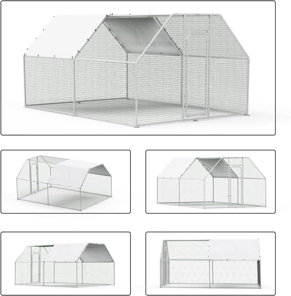 BOSSIN Bold Chicken Coop Run Large Metal Chicken Pen Outdoor , Poultry Cage Spire Shape , Heavy Duty Walkin for Yard with Waterproof and Anti-UV Cover , for Rabbits Habitat