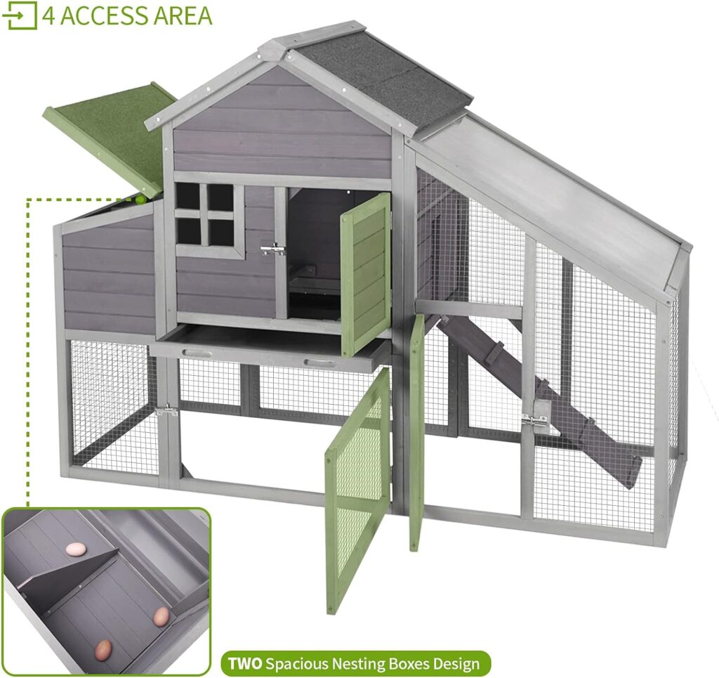Chicken Coop Outdoor Wooden Hen House 65 with Large Nesting Box, Poultry Cage with Removable Tray,UV Proof Roof