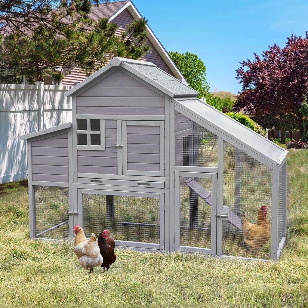 Chicken Coop Outdoor Wooden Hen House 65 with Large Nesting Box, Poultry Cage with Removable Tray,UV Proof Roof