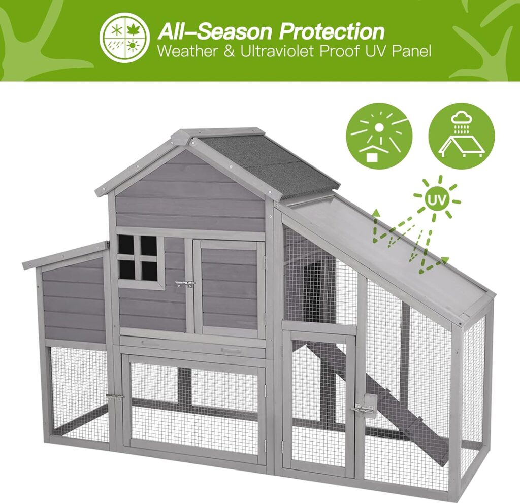 Chicken Coop Outdoor Wooden Hen House 65 with Large Nesting Box, Poultry Cage with Removable Tray,UV Proof Roof