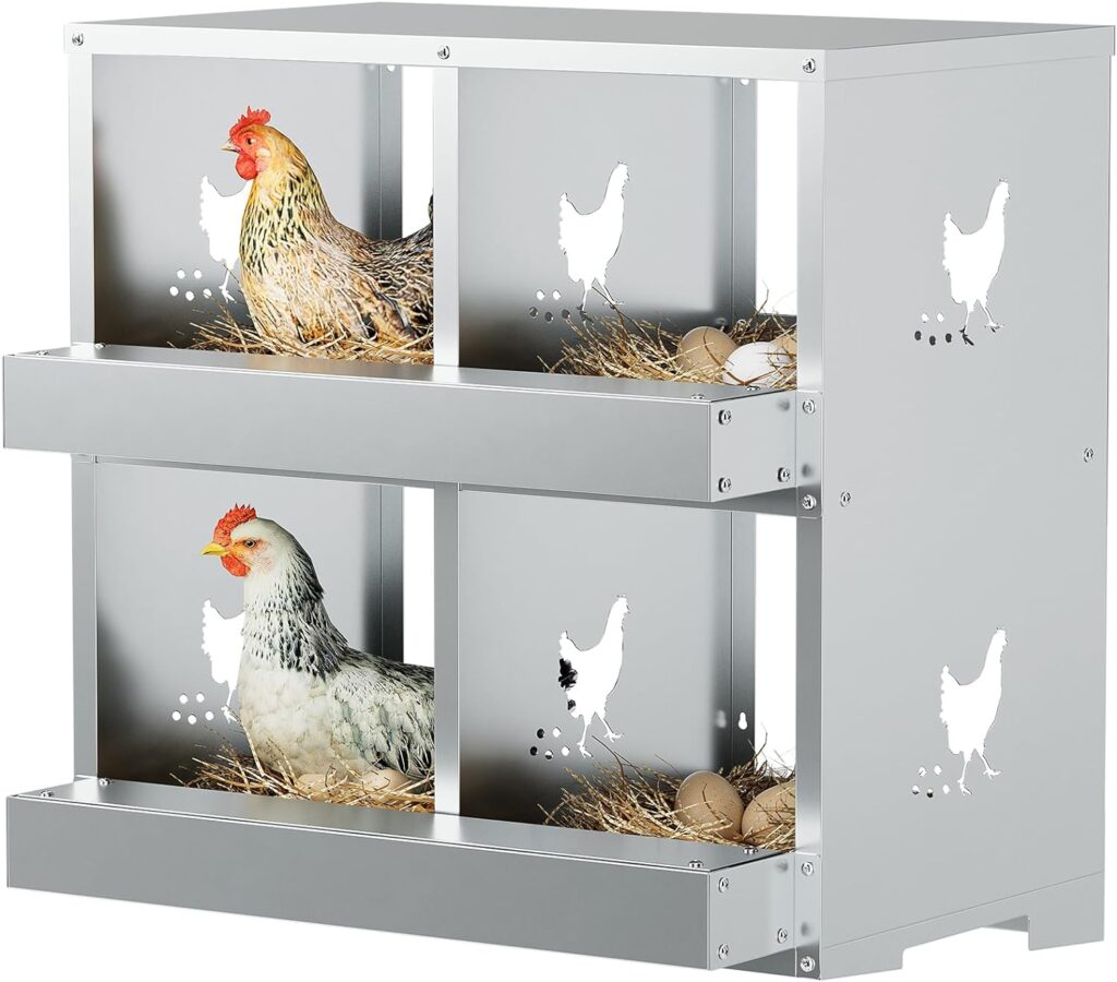 Chicken Nesting Boxes,- 4-Hole Metal Chicken Nesting Box,Heavy-Duty Nest Box for Poultry，for Chickens, Ducks, Chicken Coop Easy Egg Collection, (4 Compartment)