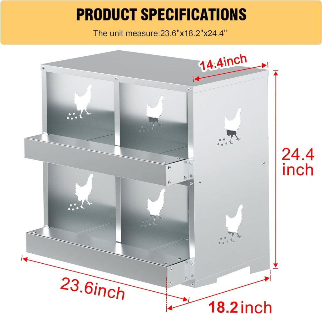 Chicken Nesting Boxes,- 4-Hole Metal Chicken Nesting Box,Heavy-Duty Nest Box for Poultry，for Chickens, Ducks, Chicken Coop Easy Egg Collection, (4 Compartment)