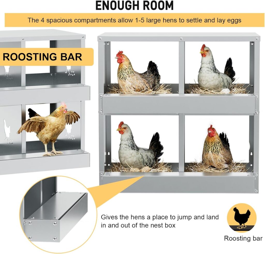 Chicken Nesting Boxes,- 4-Hole Metal Chicken Nesting Box,Heavy-Duty Nest Box for Poultry，for Chickens, Ducks, Chicken Coop Easy Egg Collection, (4 Compartment)