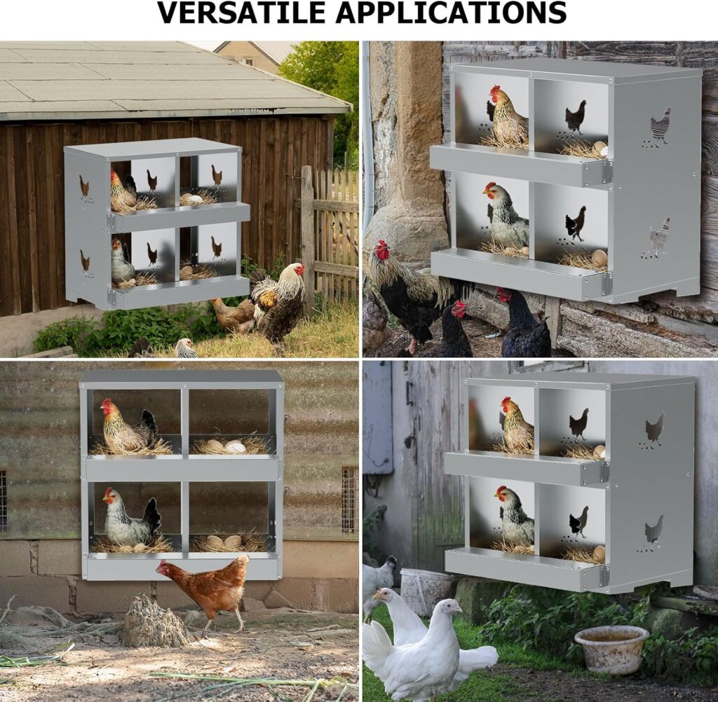 Chicken Nesting Boxes,- 4-Hole Metal Chicken Nesting Box,Heavy-Duty Nest Box for Poultry，for Chickens, Ducks, Chicken Coop Easy Egg Collection, (4 Compartment)