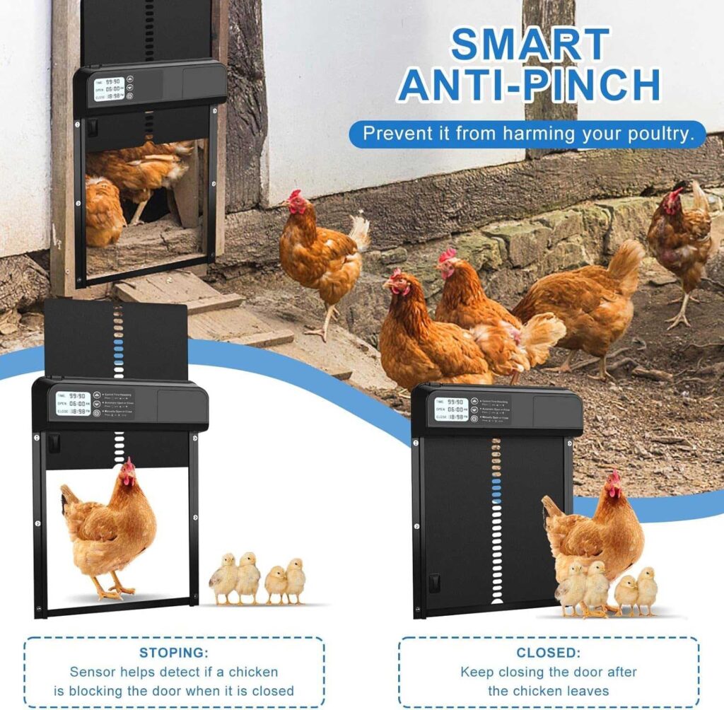 Hyspovian Durable Automatic Chicken Coop Door with Timer, Anti-Pinch Programs, LCD Screen, Low Battery Warning, Bonus Installation Tools, Automatic Coop Door for Most Poultry