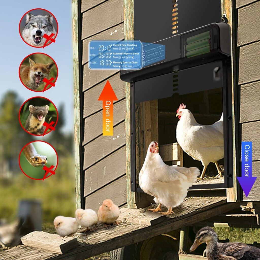 Hyspovian Durable Automatic Chicken Coop Door with Timer, Anti-Pinch Programs, LCD Screen, Low Battery Warning, Bonus Installation Tools, Automatic Coop Door for Most Poultry