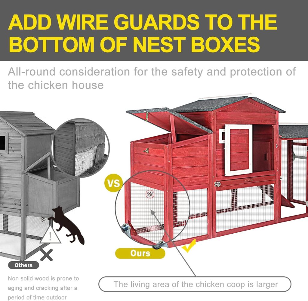 Ketive 71 Chicken Coop Large Wooden Chicken Tractor - with Wheels Waterproof Outdoor Hen House Poultry Cage Back Yard Chicken Coops with Run, Laying Boxes and Secure Enclosure