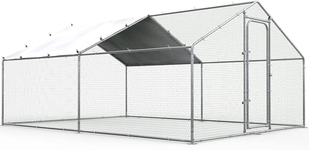Large Metal Chicken Coop Chicken Run for Yard Chicken Pen Outdoor Walk-in Chicken House Heavy Duty Poultry Cage with Waterproof and Anti-UV Cover for Farm Use (9.9 L x 13.2 W x 6.6 H)