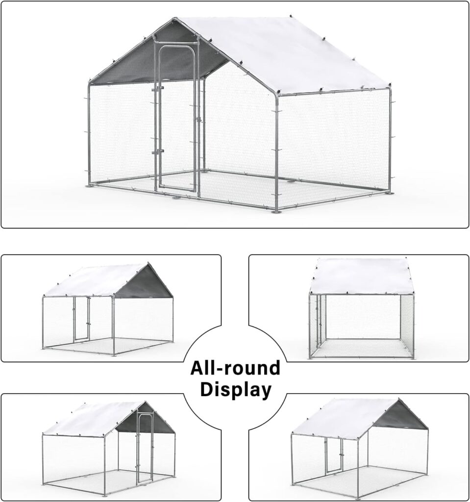 Large Metal Chicken Coop Chicken Run for Yard Chicken Pen Outdoor Walk-in Chicken House Heavy Duty Poultry Cage with Waterproof and Anti-UV Cover for Farm Use (9.9 L x 13.2 W x 6.6 H)