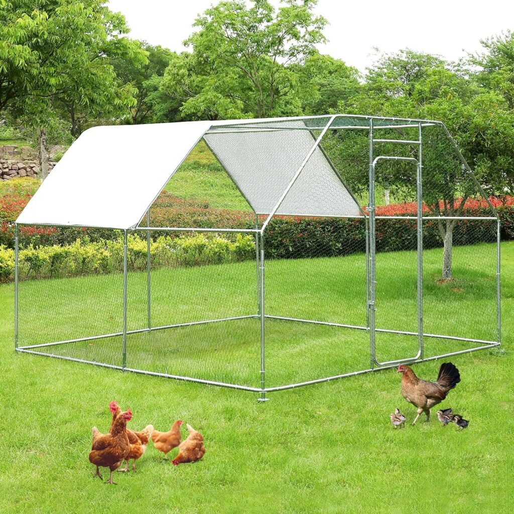 LEISU Outdoor Large Chicken Run Walk-in Chicken Coop with Waterproof Cover Chicken Playpen Metal Hen Cage Duck Cage Enclosure Rabbit Nest Fence Chicken Cages for Backyard Farm