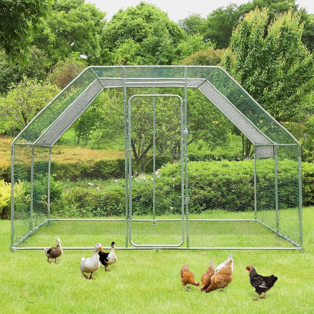 LEISU Outdoor Large Chicken Run Walk-in Chicken Coop with Waterproof Cover Chicken Playpen Metal Hen Cage Duck Cage Enclosure Rabbit Nest Fence Chicken Cages for Backyard Farm