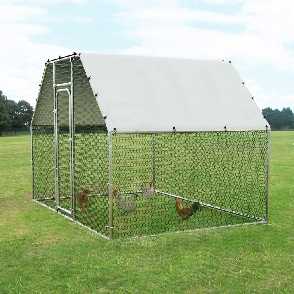 LEMBERI Large Metal Chicken Runs for Yard,Flat-roof Walk in Chicken coop cage for Outside,Galvanized Rabbits Duck and coops,Chicken Pen with Waterproof Cover for Outdoor,Backyard and Farm