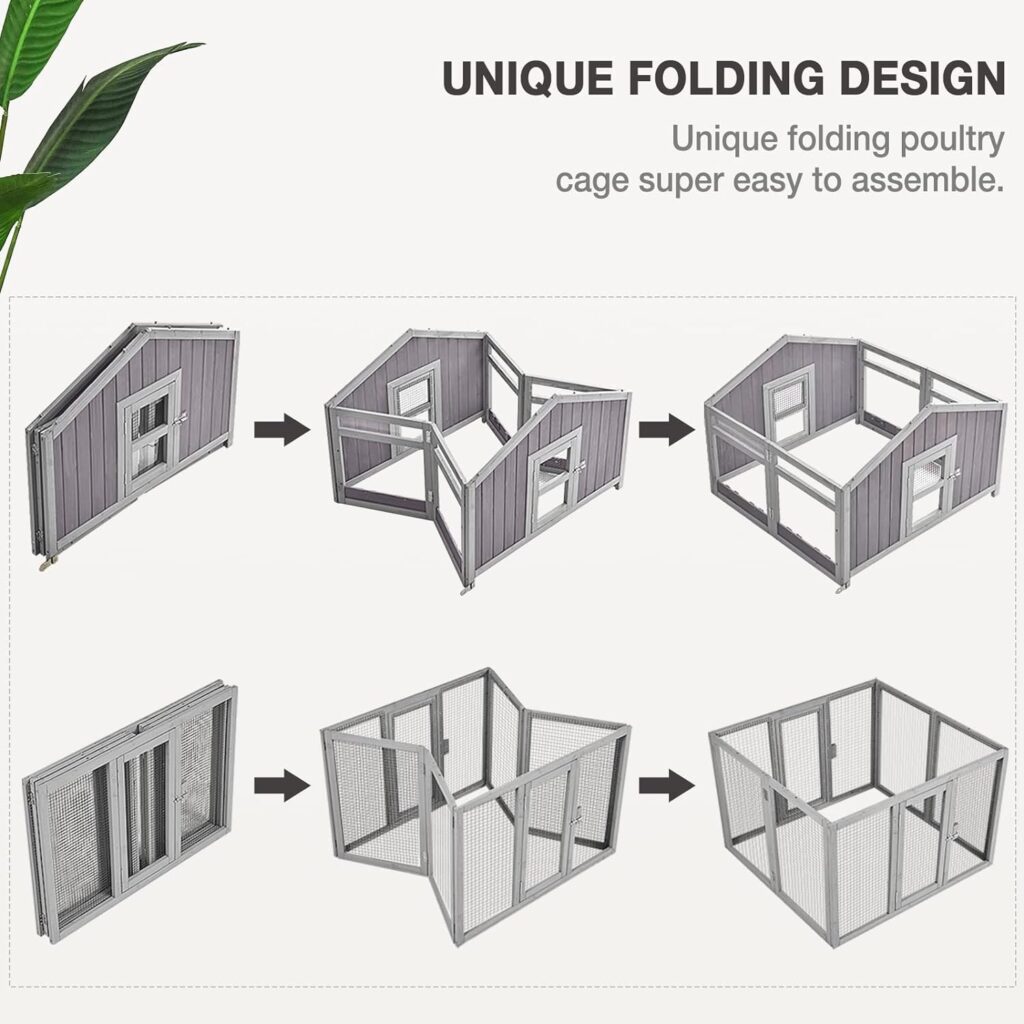 MEDEHOO Large Chicken Coop Folding Design Easy to Set Up Portable Chicken House for Outdoor with Two Nesting Box, Leakproof Pull-on Tray and UV-Resistant Roof Panel