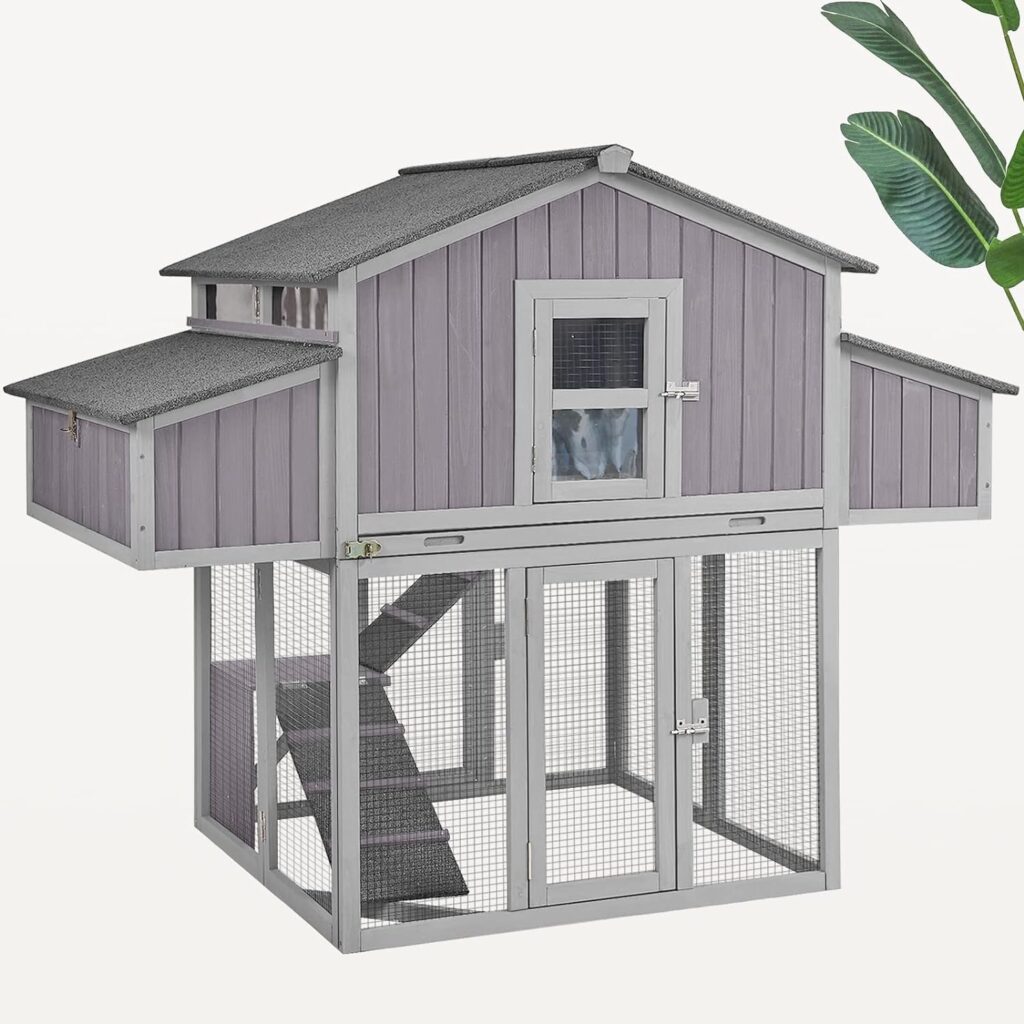 MEDEHOO Large Chicken Coop Folding Design Easy to Set Up Portable Chicken House for Outdoor with Two Nesting Box, Leakproof Pull-on Tray and UV-Resistant Roof Panel