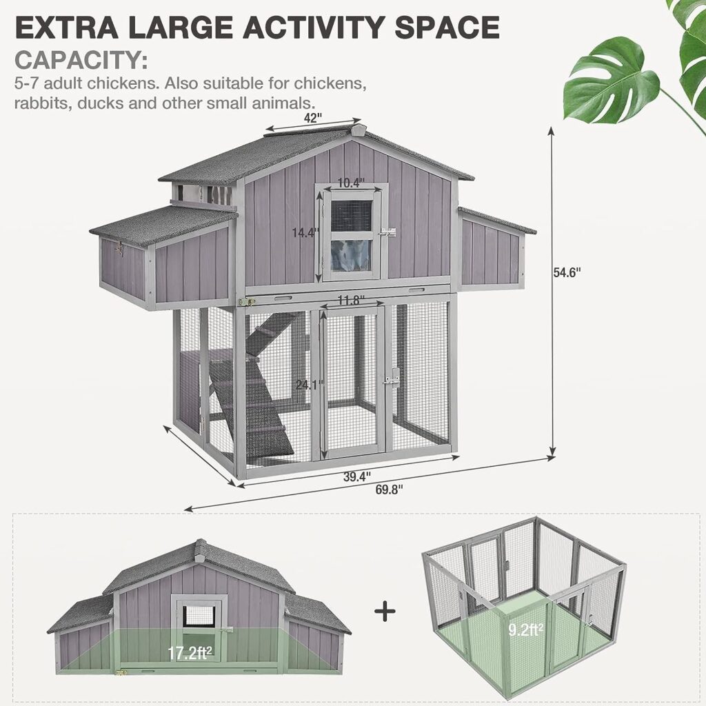 MEDEHOO Large Chicken Coop Folding Design Easy to Set Up Portable Chicken House for Outdoor with Two Nesting Box, Leakproof Pull-on Tray and UV-Resistant Roof Panel