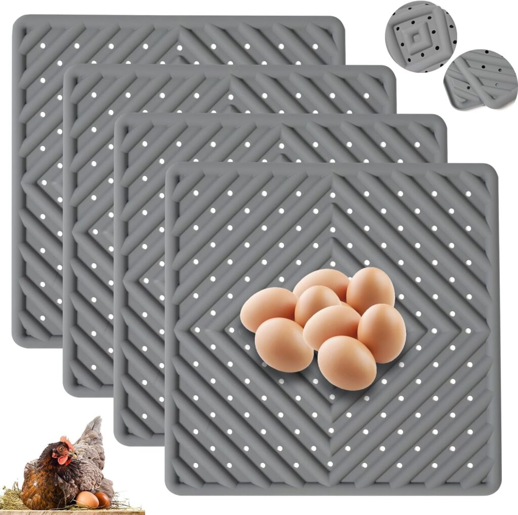 MEELIKE 4Pcs Silicone Chicken Coop Accessories - Waterproof and Reusable Nesting mats for Preventing Egg Breakage, Nest Box mats for Chicken Coops and Poultry