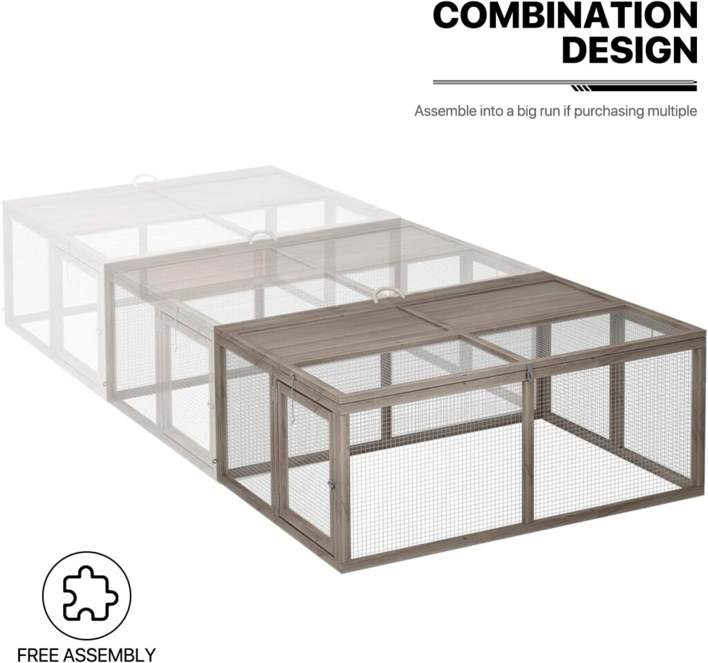 MoNiBloom 2-Level Chicken Coop with Run and Ventilated Wood Hen House - Spacious 47 x 35 x 35.5 inches Small Animal House with Removable Tray, Ramp, and Asphalt Roof for Hens, Quail, and Bunnies