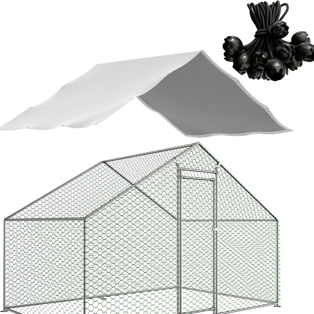 Outdoor Metal Chicken Coop Cover with 22 pcs Ball bungees Cords, for Large Walk-in Chicken Run Pen, Waterproof Cover, Fence Chicken Cages Cover, 11’Lx6.33’W (Only Cover,Frame not Include) 1 Pack.