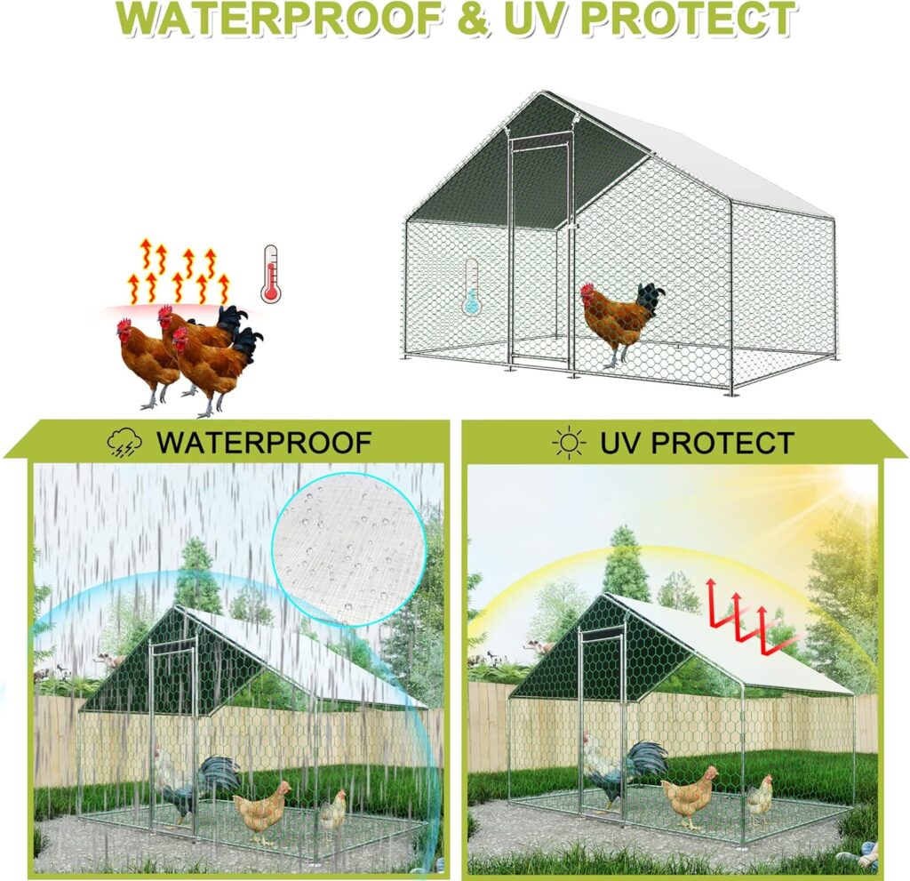 Outdoor Metal Chicken Coop Cover with 22 pcs Ball bungees Cords, for Large Walk-in Chicken Run Pen, Waterproof Cover, Fence Chicken Cages Cover, 11’Lx6.33’W (Only Cover,Frame not Include) 1 Pack.