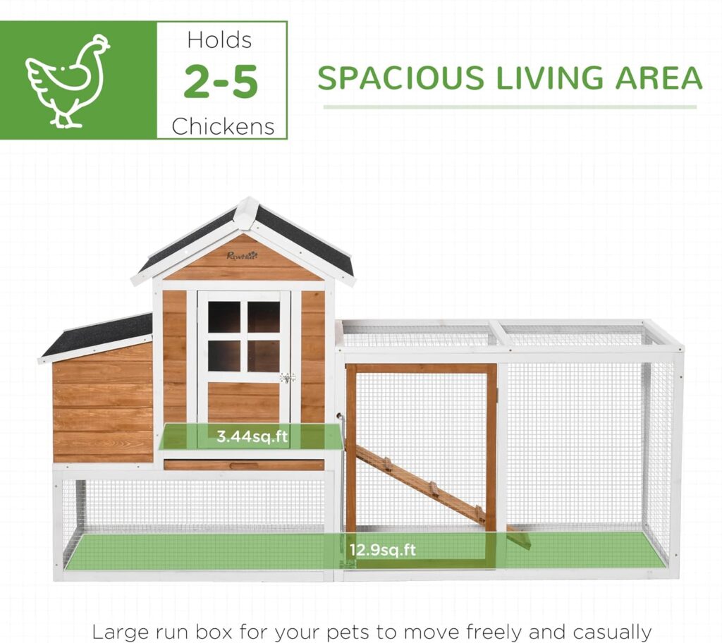 PawHut 76 Wooden Chicken Coop with Safe and Healthy Non-Polluting Materials, Outdoor Hen House Poultry Cage with Weatherproof Materials