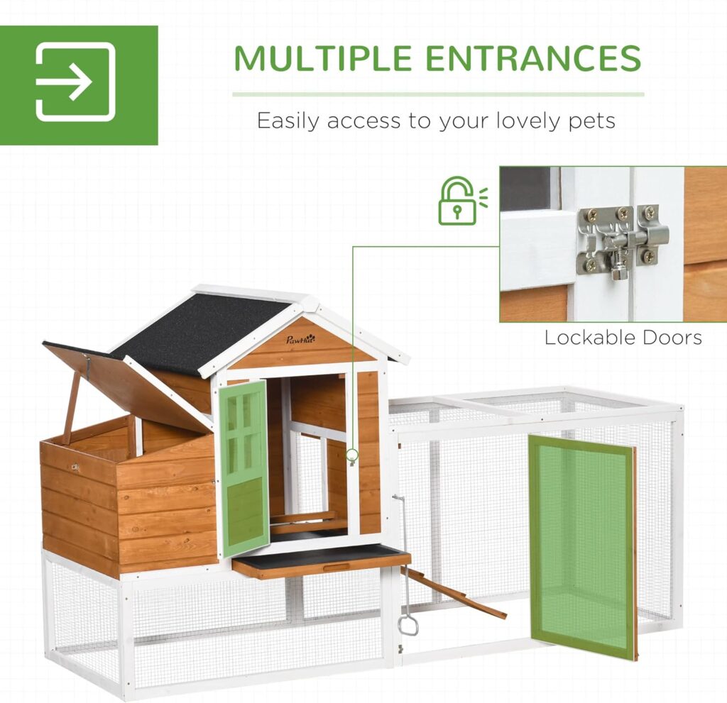 PawHut 76 Wooden Chicken Coop with Safe and Healthy Non-Polluting Materials, Outdoor Hen House Poultry Cage with Weatherproof Materials