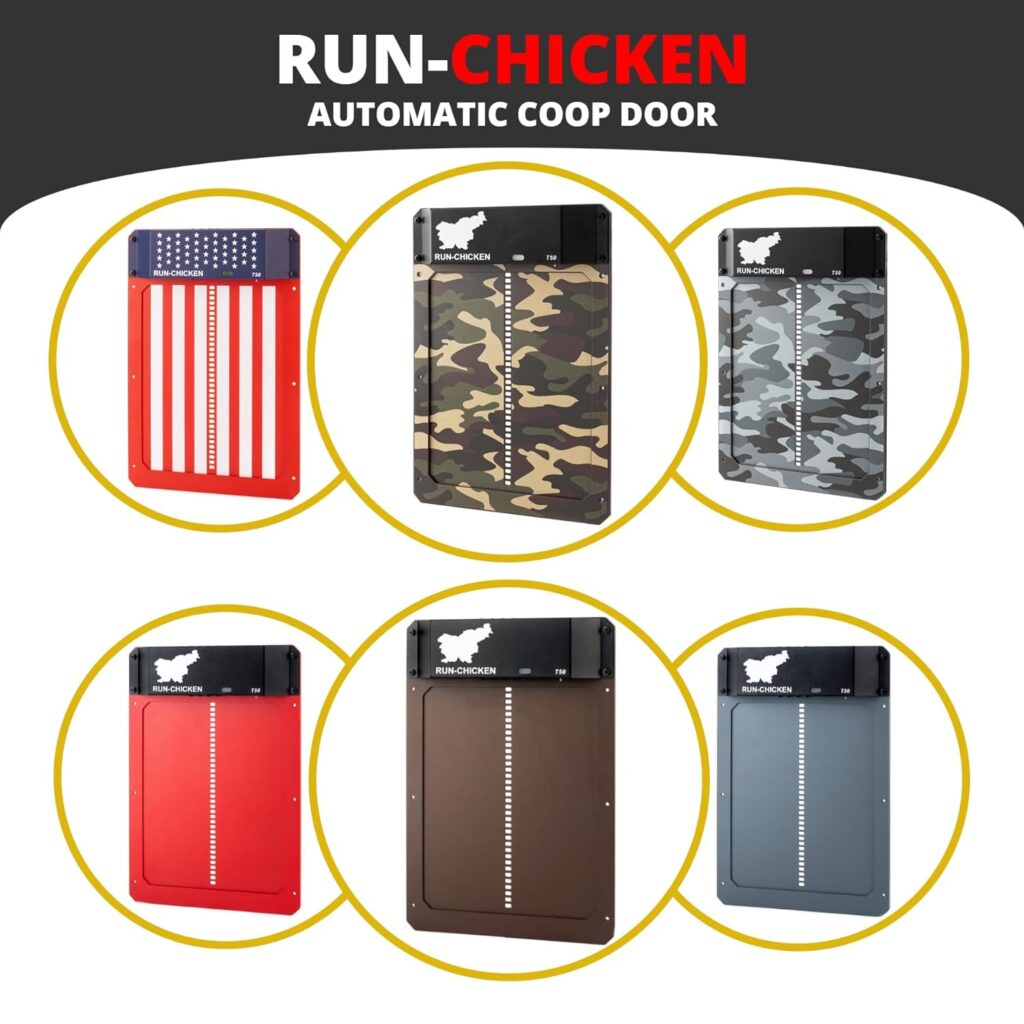 RUN-CHICKEN Door (Gray) Automatic Chicken Coop Door, Timer and Programmable Light Sensor, Battery Powered, Evening and Morning Delay, Chicken Coop Door Opener, Chicken Accessories, Model T50
