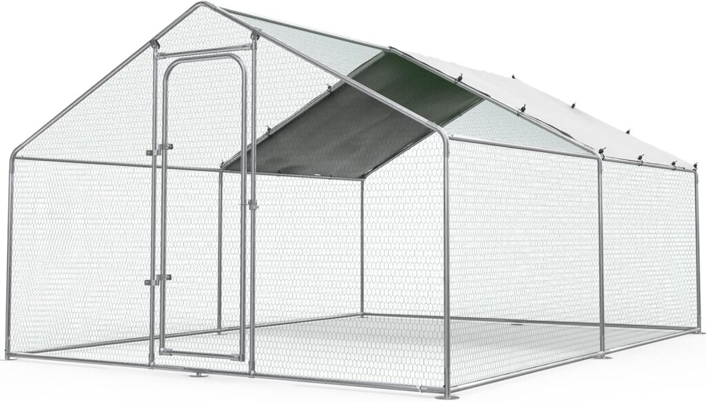 SNDM Bold Chicken Coop Run Large Metal Chicken Pen Outdoor, Poultry Cage Spire Shape Coop, Heavy Duty Walkin Chicken Runs for Yard with Waterproof and Anti-UV Cover, Chicken coop for Farm (2 Room)