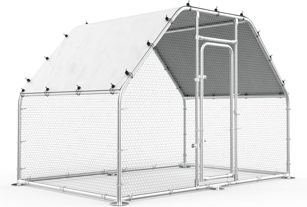 SNDM Bold Chicken Coop Run Large Metal Chicken Pen Outdoor, Poultry Cage Spire Shape Coop, Heavy Duty Walkin Chicken Runs for Yard with Waterproof and Anti-UV Cover, Chicken coop for Farm (2 Room)