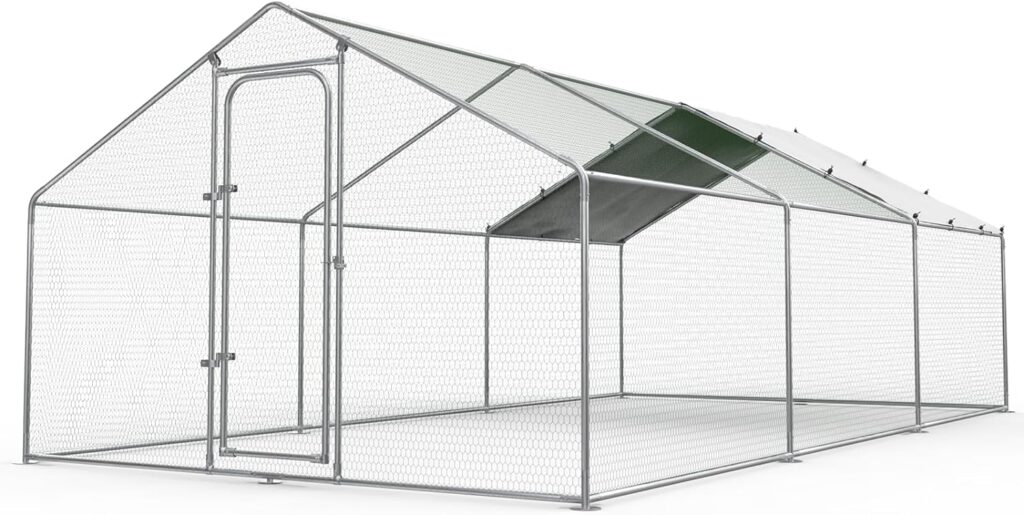 SNDM Bold Chicken Coop Run Large Metal Chicken Pen Outdoor, Poultry Cage Spire Shape Coop, Heavy Duty Walkin Chicken Runs for Yard with Waterproof and Anti-UV Cover, Chicken coop for Farm (2 Room)