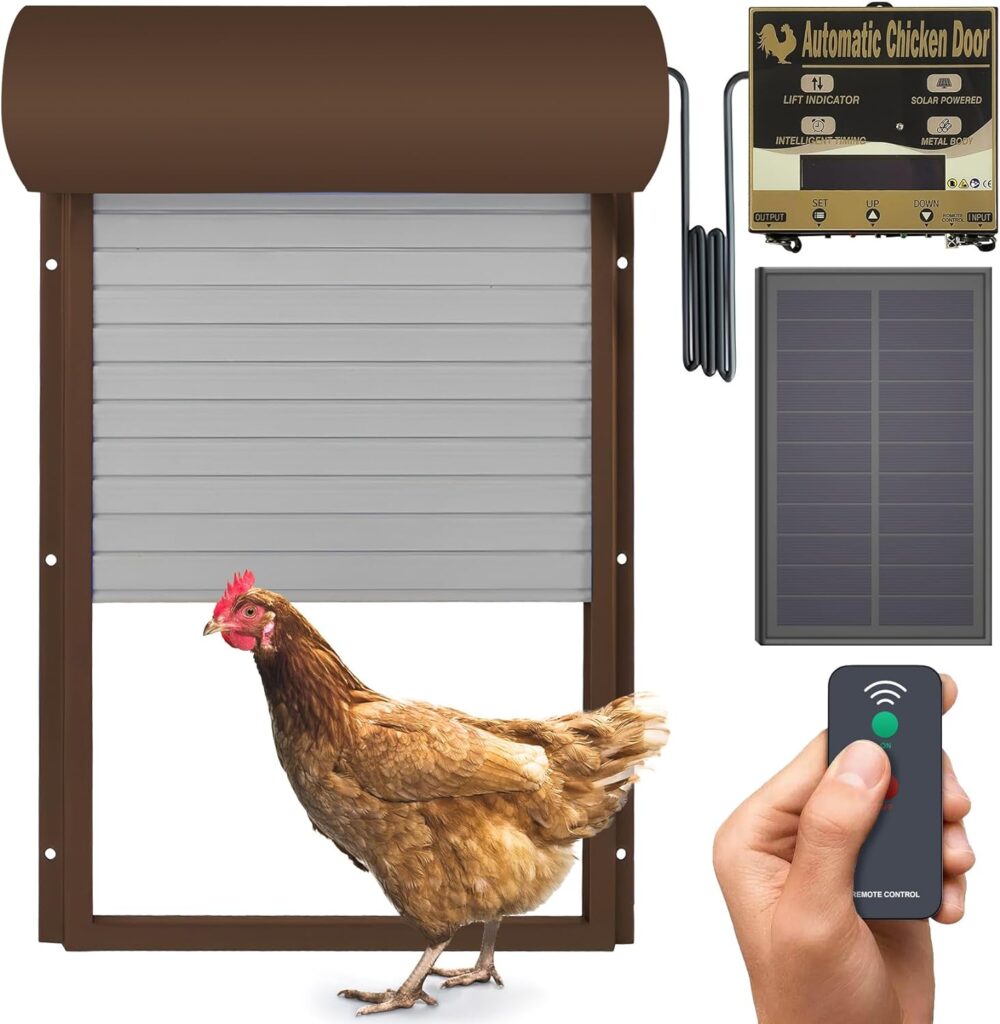 Solar-Powered Automatic Chicken Coop Door Opener with Timer, Light Sensor, and Remote Control - Aluminum Coop Door with Multiple Modes