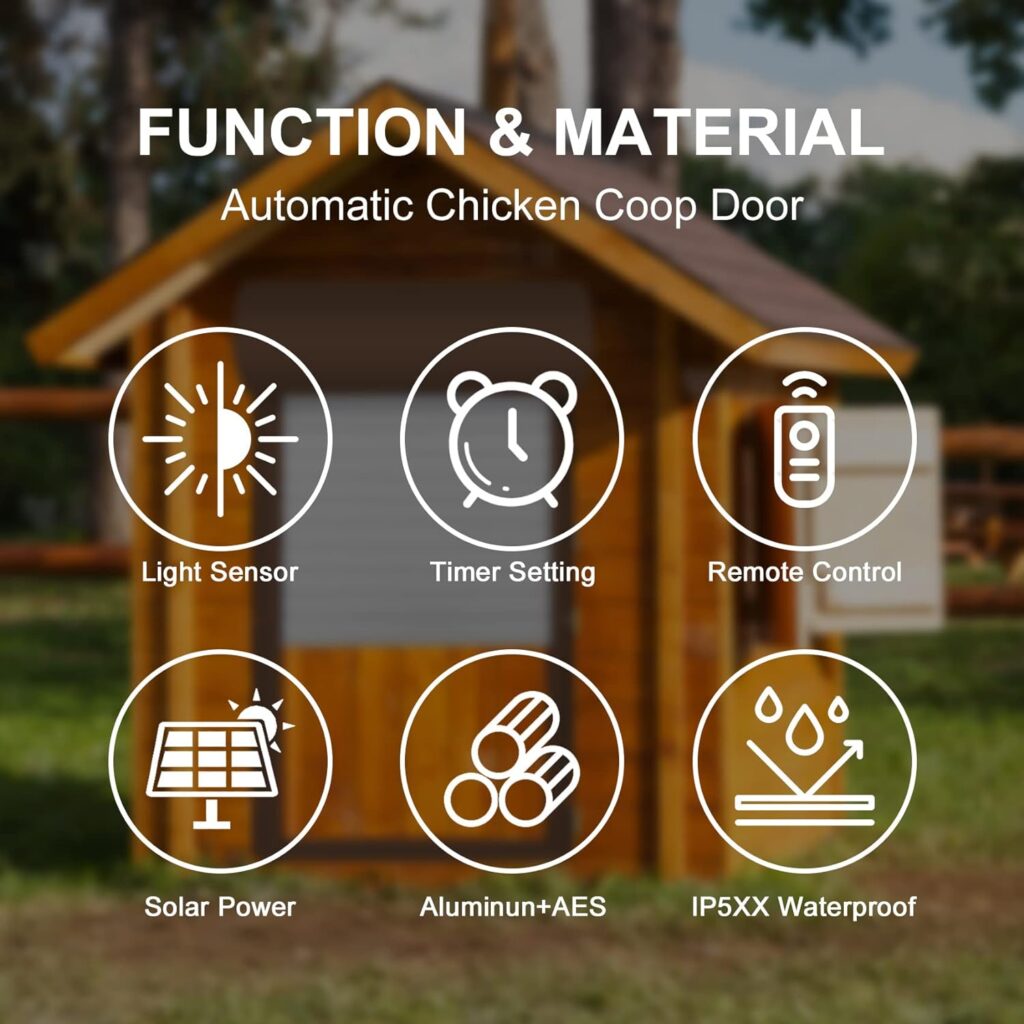 Solar-Powered Automatic Chicken Coop Door Opener with Timer, Light Sensor, and Remote Control - Aluminum Coop Door with Multiple Modes