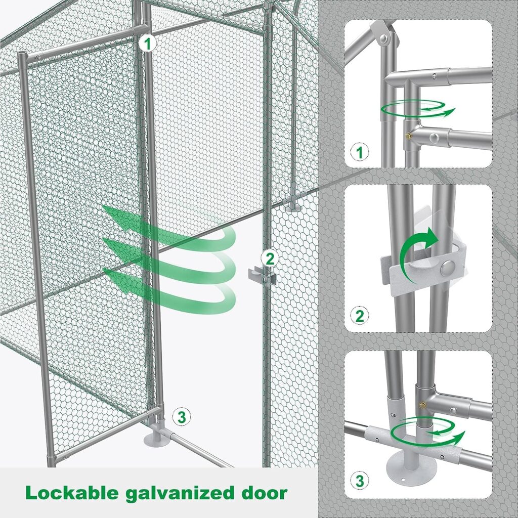 Unovivy Large Metal Chicken Coop Run, Walk-in Poultry Cage Heavy Duty Chicken Runs, Chicken Pen with Waterproof Cover, Ducks Rabbits Habitat Spire Shaped Outdoor Farm Use